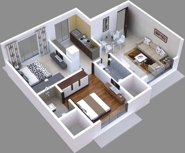 Floor plan of 2 BHK 620 Sq. Ft. Apartment in Dimples Aspire, Mumbai