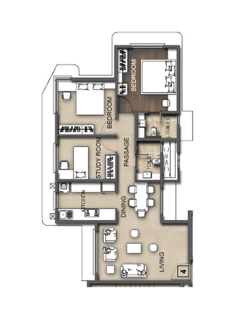 Floor plan of 2 BHK 626 Sq. Ft. Apartment in Dipti Aaryavarta, Mumbai