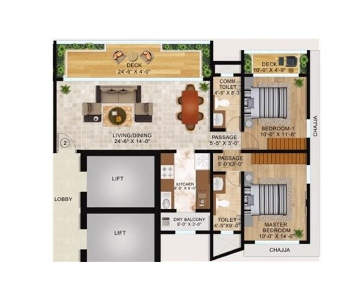 Floor plan of 2 BHK 960 Sq. Ft. Apartment in Dipti Ocean Terraces, Mumbai
