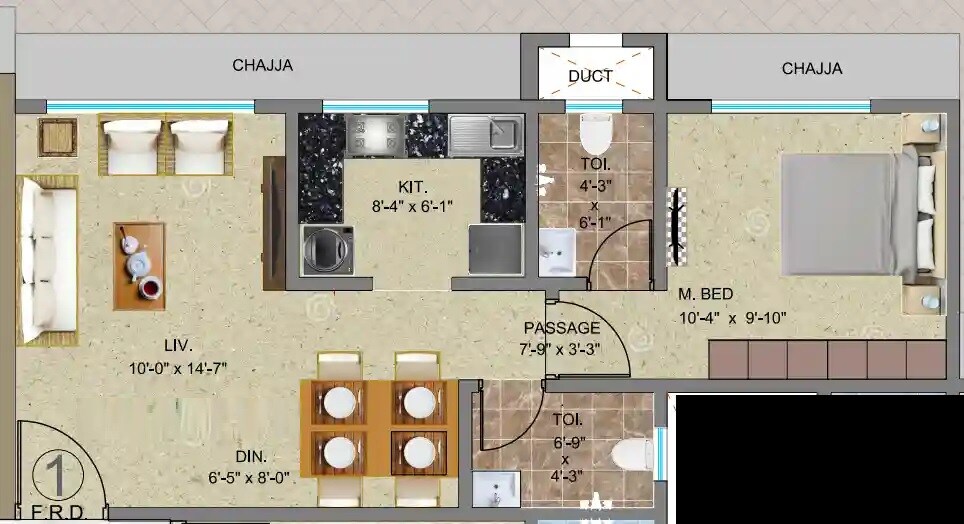 Floor plan of 1 BHK 443 Sq. Ft. Apartment in Dipti Varella Mansion, Mumbai