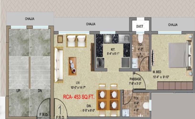 Floor plan of 1 BHK 453 Sq. Ft. Apartment in Dipti Varella Mansion, Mumbai