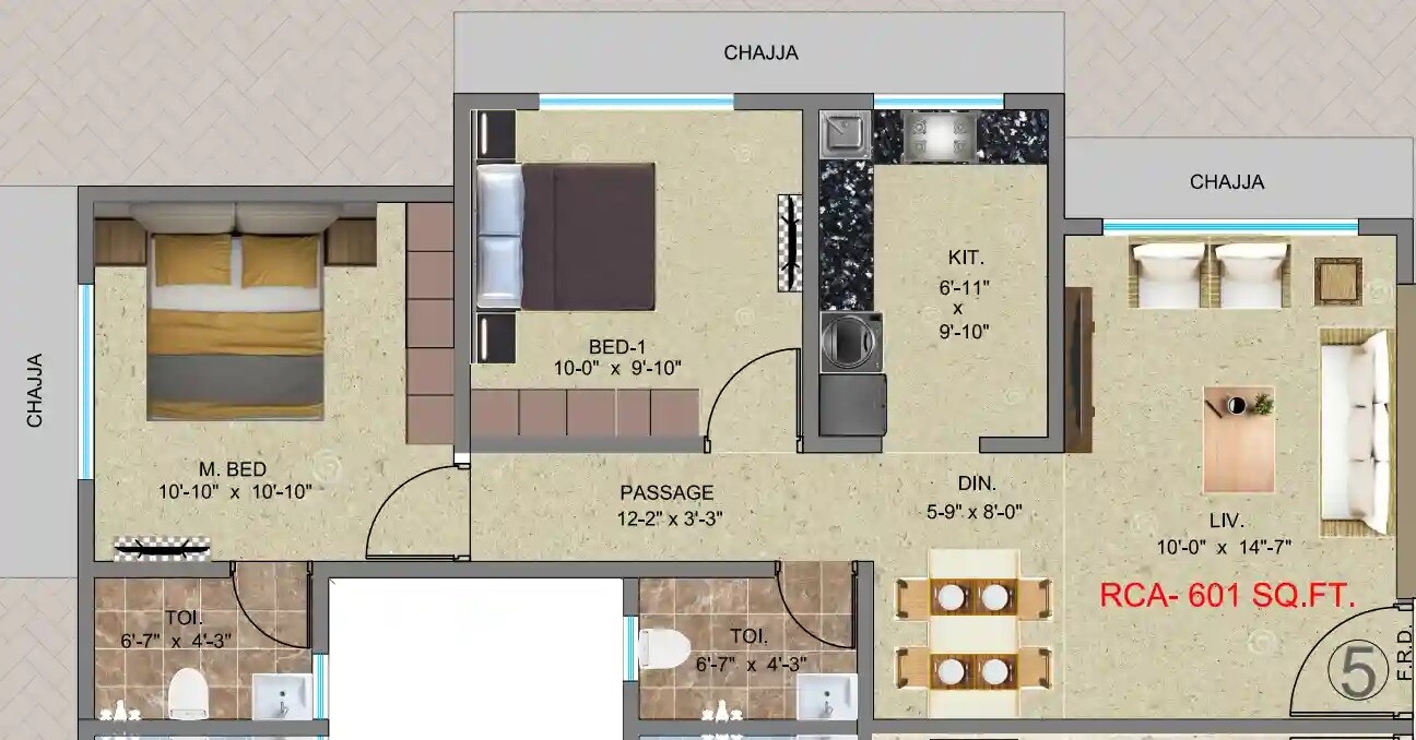 Floor plan of 2 BHK 601 Sq. Ft. Apartment in Dipti Varella Mansion, Mumbai
