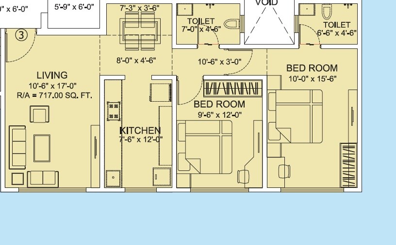 Floor plan of 2 BHK 741 Sq. Ft. Apartment in Disha Datta Ramanand, Mumbai