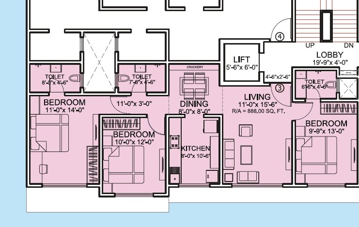 3 BHK 900 Sq. Ft. Apartment