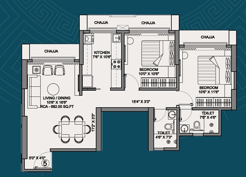 Floor plan of 2 BHK 758 Sq. Ft. Apartment in Disha Elysium, Mumbai