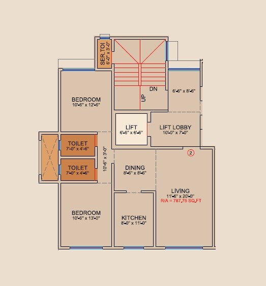 Floor plan of 2 BHK 788 Sq. Ft. Apartment in Disha Tulip, Mumbai