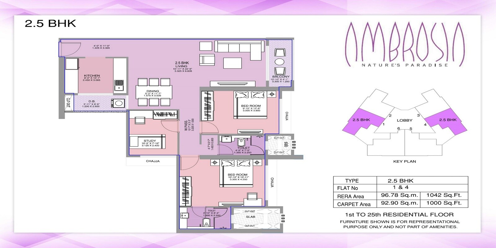 Floor plan of 2 BHK 1042 Sq. Ft. Apartment in Divine Ambrosia Apartment, Mumbai
