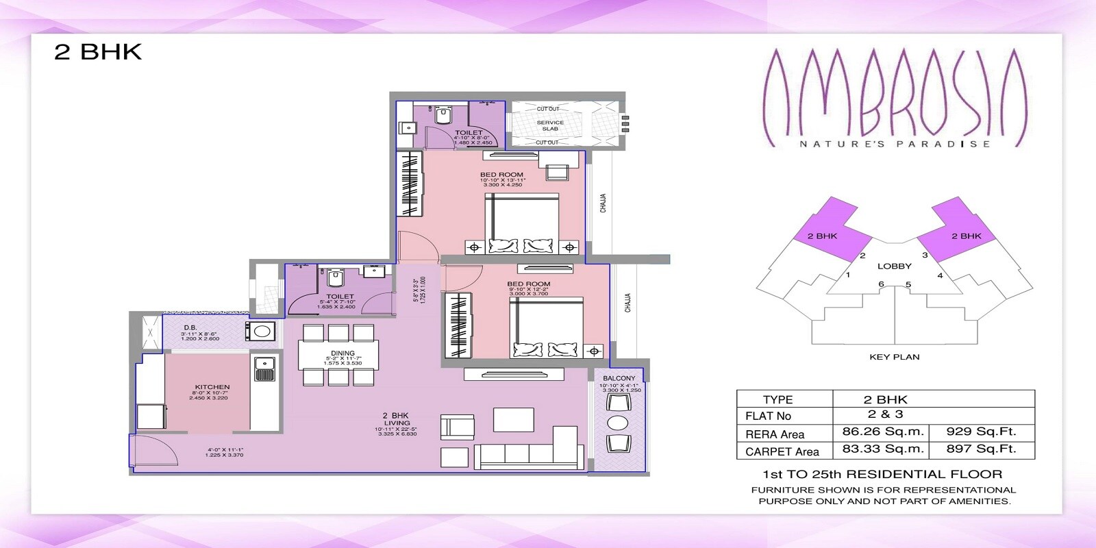Floor plan of 2 BHK 929 Sq. Ft. Apartment in Divine Ambrosia Apartment, Mumbai