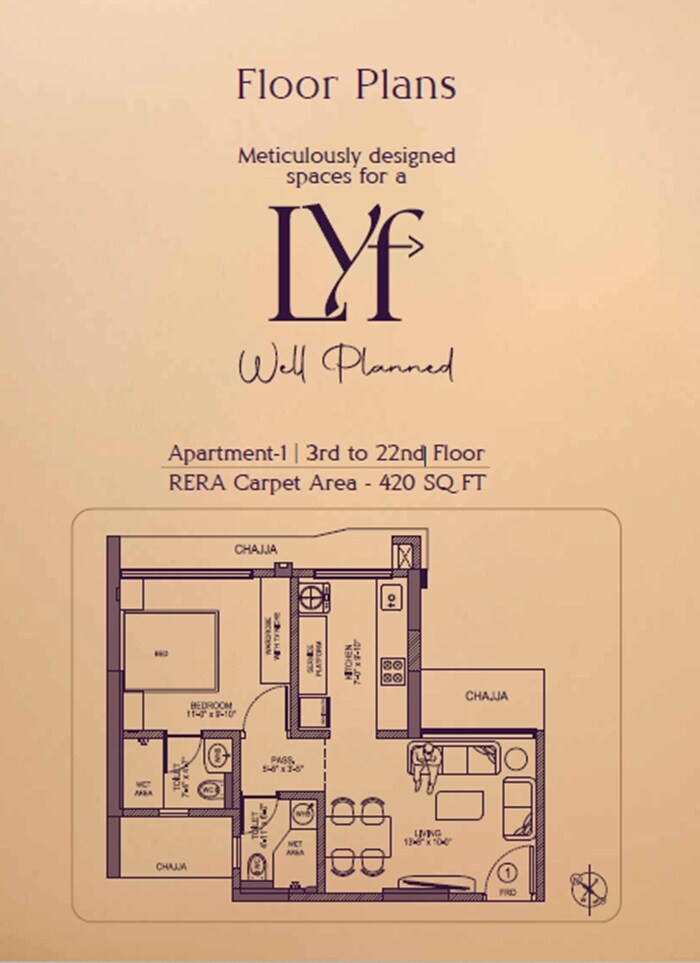 Floor plan of 1 BHK 420 Sq. Ft. Apartment in Divya Jyot Rewa Estate, Mumbai