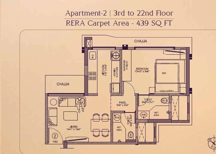 Floor plan of 1 BHK 439 Sq. Ft. Apartment in Divya Jyot Rewa Estate, Mumbai