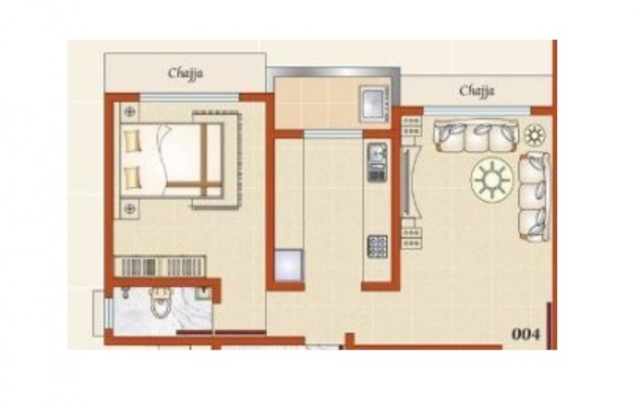 Floor plan of 1 BHK 377 Sq. Ft. Apartment in Divyam Heights, Mumbai