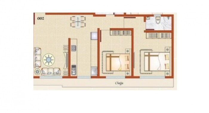 Floor plan of 2 BHK 689 Sq. Ft. Apartment in Divyam Heights, Mumbai