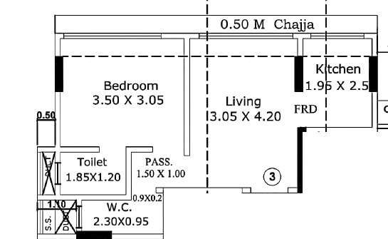 Floor plan of 1 BHK 395 Sq. Ft. Apartment in DJ Nest, Mumbai