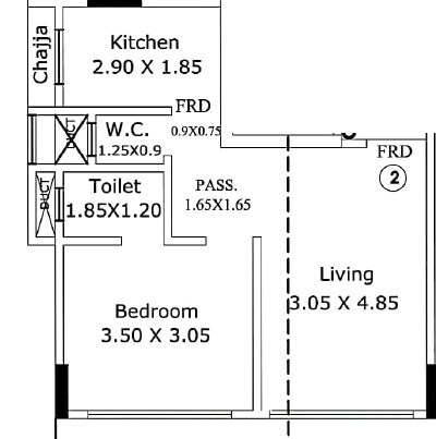 Floor plan of 1 BHK 425 Sq. Ft. Apartment in DJ Nest, Mumbai