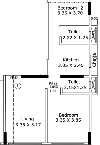 Floor plan of 2 BHK 662 Sq. Ft. Apartment in DJ Nest, Mumbai