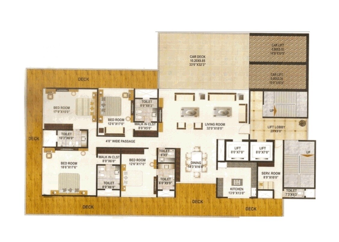 Floor plan of 4 BHK 1682 Sq. Ft. Apartment in DLH Ornate, Mumbai