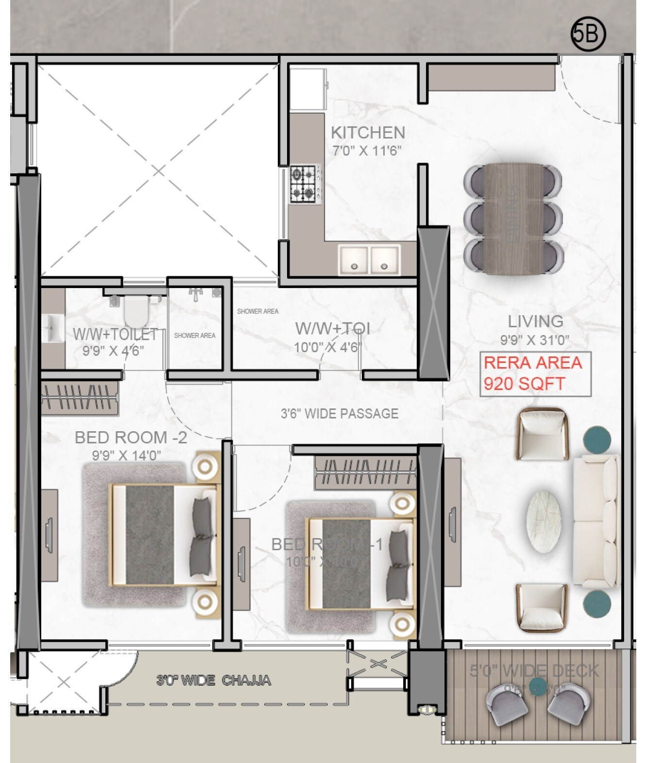 Floor plan of 2 BHK 920 Sq. Ft. Apartment in DLH Signature, Mumbai