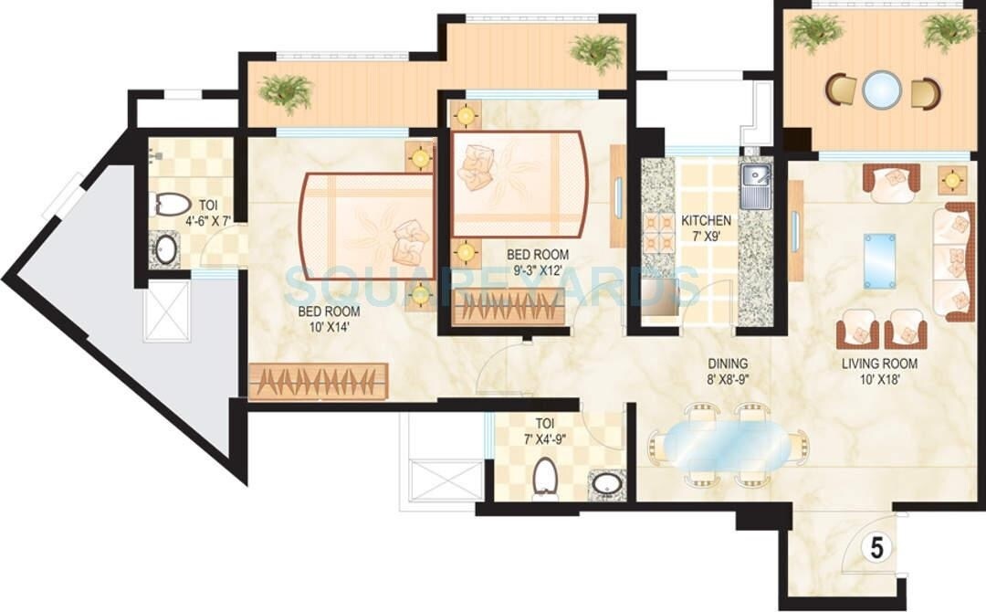 Floor plan of 2 BHK 1416 Sq. Ft. Apartment in Dosti Ambrosia, Mumbai
