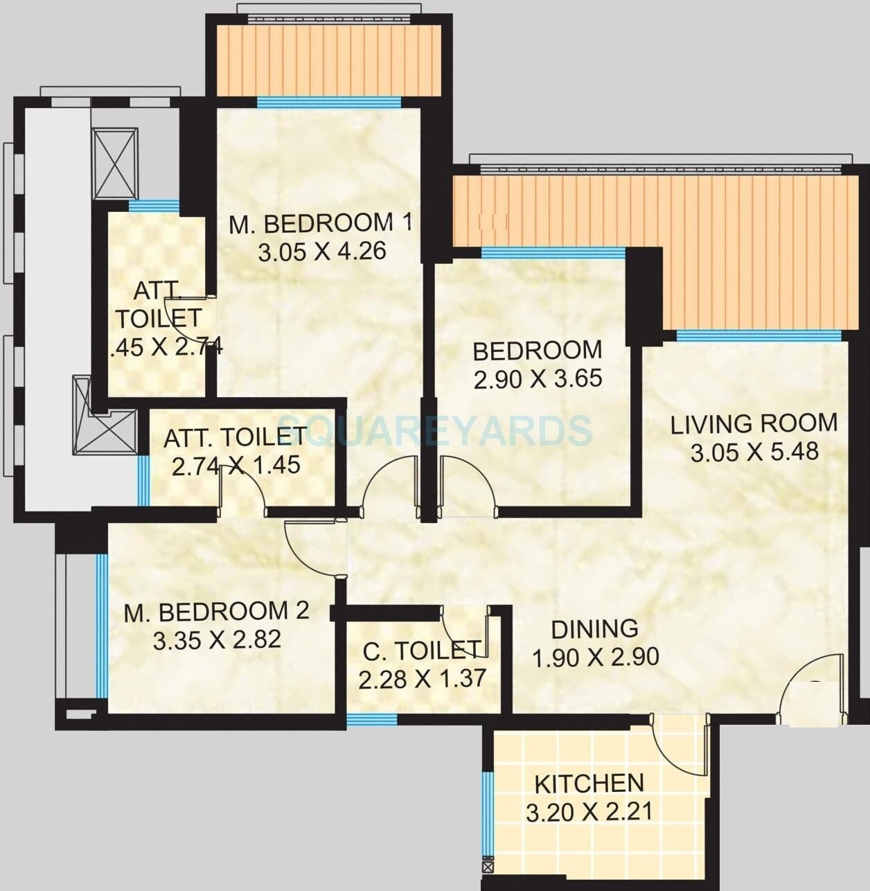 Floor plan of 3 BHK 1669 Sq. Ft. Apartment in Dosti Ambrosia, Mumbai
