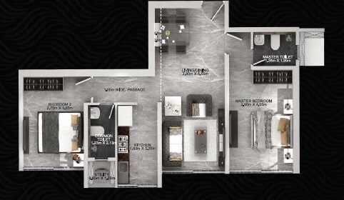 Floor plan of 2 BHK Apartment - 686 sq. ft. in Dosti Eastern Bay Phase 1, Mumbai