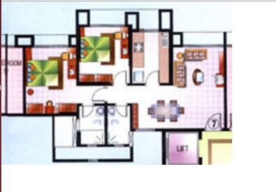 Floor plan of 2 BHK 976 Sq. Ft. Apartment in Dosti Group Flamingos, Mumbai
