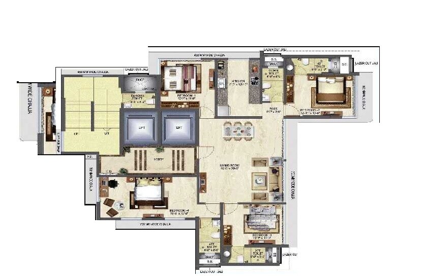 Floor plan of 4 BHK 1197 Sq. Ft. Apartment in Dotom Desire, Mumbai