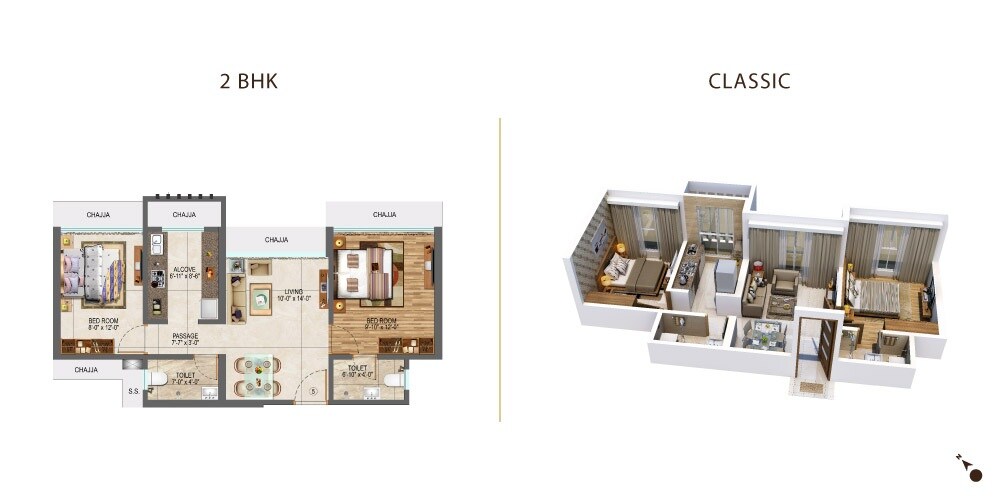 Floor plan of 2 BHK 533 Sq. Ft. Apartment in Dotom Domain, Mumbai