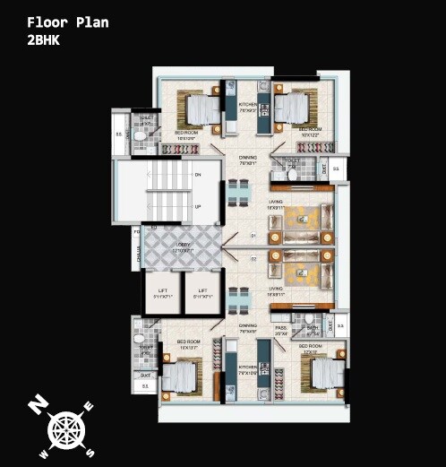 Floor plan of 2 BHK 613 Sq. Ft. Apartment in Dotom LS Laxmi Sadan, Mumbai