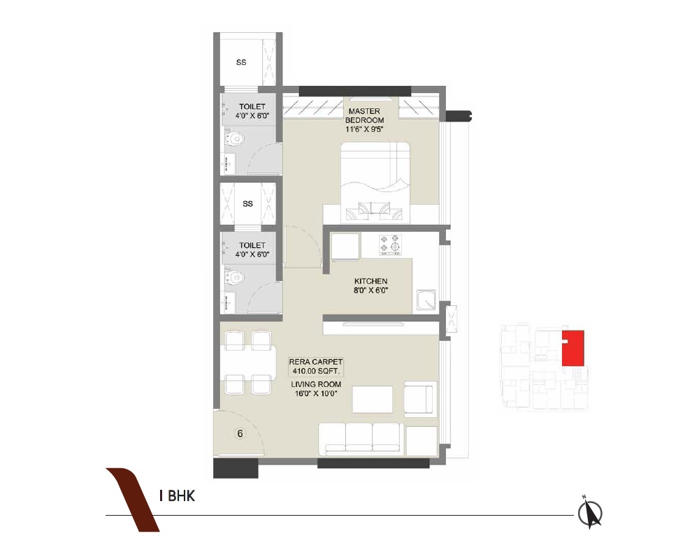 1 BHK 410 Sq. Ft. Apartment in Dotom Vue