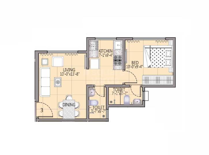 Floor plan of 1 BHK 365 Sq. Ft. Apartment in DP Star, Mumbai