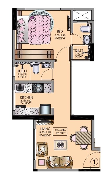 1 BHK 365 Sq. Ft. Apartment