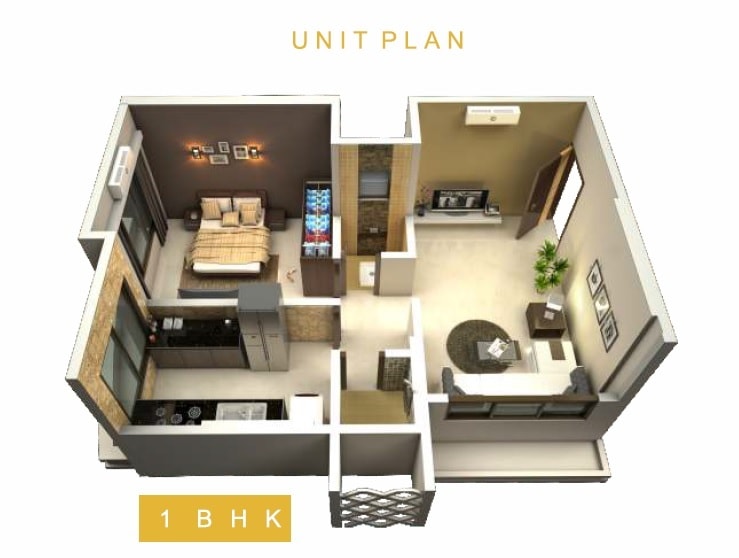 Floor plan of 1 BHK 439 Sq. Ft. Apartment in Dream Arihant Oasis, Mumbai