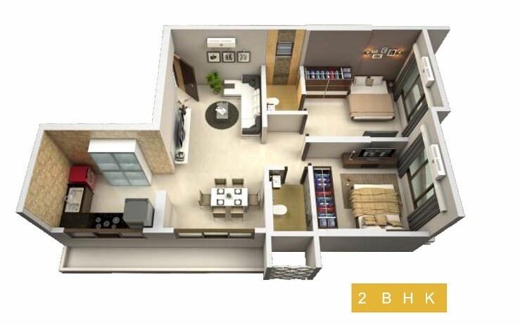 Floor plan of 2 BHK 621 Sq. Ft. Apartment in Dream Arihant Oasis, Mumbai