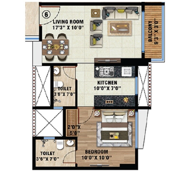 Floor plan of 1 BHK 459 Sq. Ft. Apartment in Dream Aspire, Mumbai