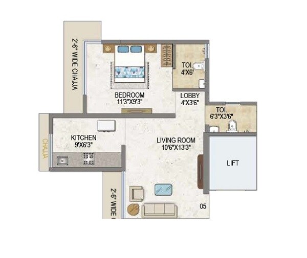 Floor plan of 1 BHK 482 Sq. Ft. Apartment in Dream Olympia, Mumbai