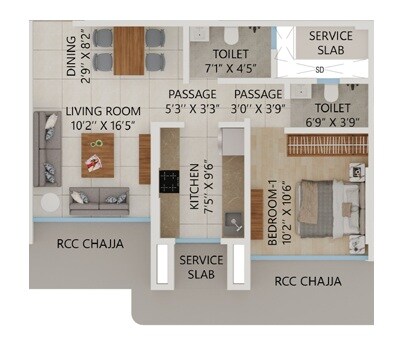 1 BHK 482 Sq. Ft. Apartment