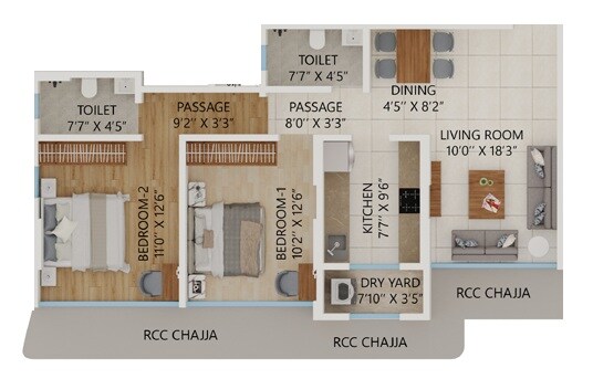 2 BHK 683 Sq. Ft. Apartment