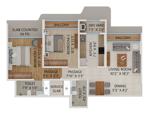 2 BHK 754 Sq. Ft. Apartment