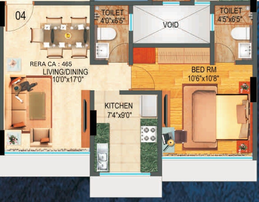 Floor plan of 1 BHK 465 Sq. Ft. Apartment in Dreamax Heights, Mumbai