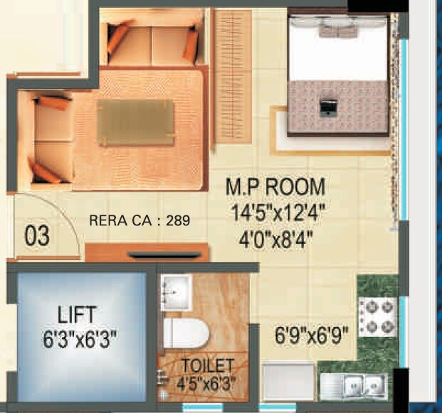 Floor plan of 289 Sq. Ft. Studio in Dreamax Heights, Mumbai