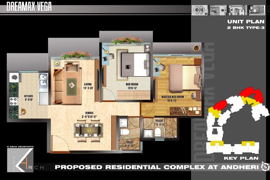 Floor plan of 2 BHK 708 Sq. Ft. Apartment in Dreamax Vega, Mumbai