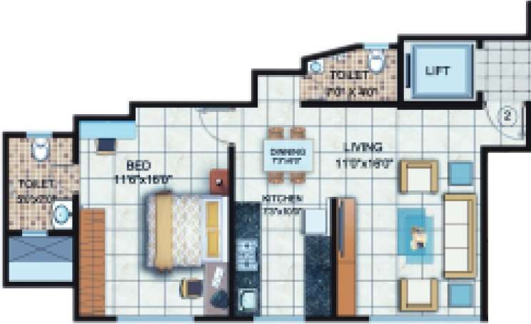 1 BHK 479 Sq. Ft. Apartment in Dreamt Usha Kaal