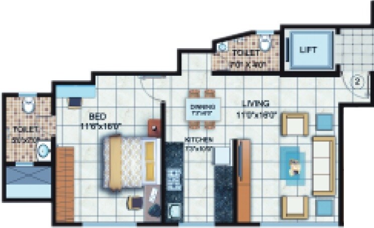 Floor plan of 1 BHK 479 Sq. Ft. Apartment in Dreamt Usha Kaal, Mumbai