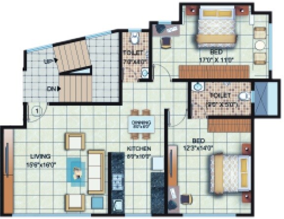 Floor plan of 2 BHK 539 Sq. Ft. Apartment in Dreamt Usha Kaal, Mumbai