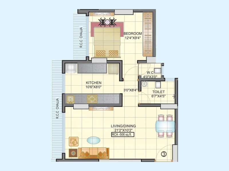 Floor plan of 1 BHK 380 Sq. Ft. Apartment in Drishti Homes, Mumbai