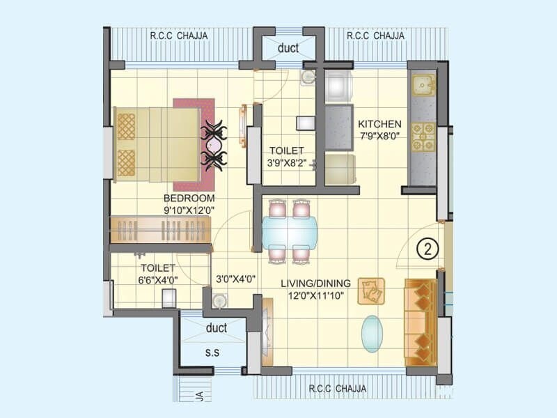 Floor plan of 1 BHK 506 Sq. Ft. Apartment in Drishti Homes, Mumbai