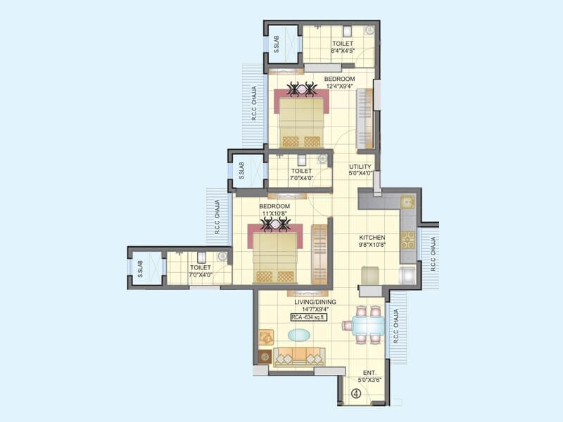 Floor plan of 2 BHK 555 Sq. Ft. Apartment in Drishti Homes, Mumbai
