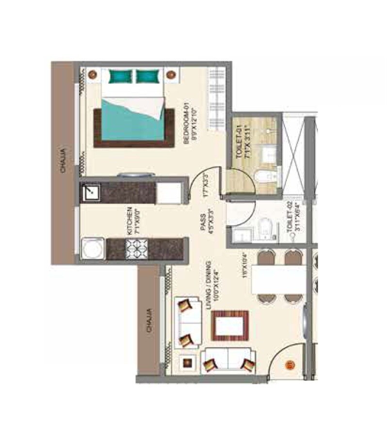 1 BHK 418 Sq. Ft. Apartment