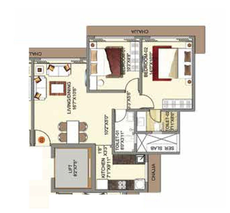 2 BHK 570 Sq. Ft. Apartment