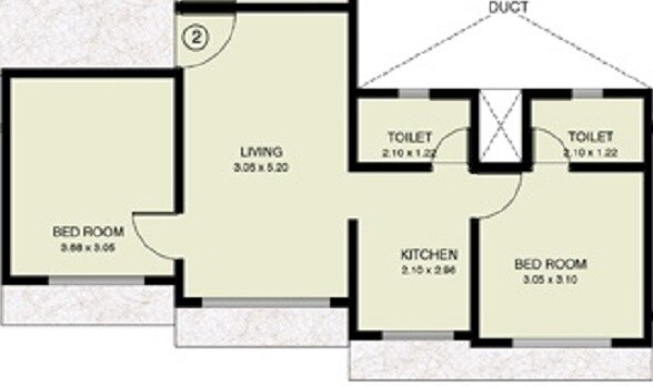 Floor plan of 2 BHK 507 Sq. Ft. Apartment in Drushti Sai Pradnya, Mumbai
